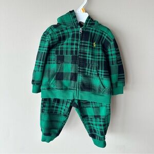 Polo Ralph Lauren Baby Boys Plaid Fleece Hoodie & Pant Set 9 Months